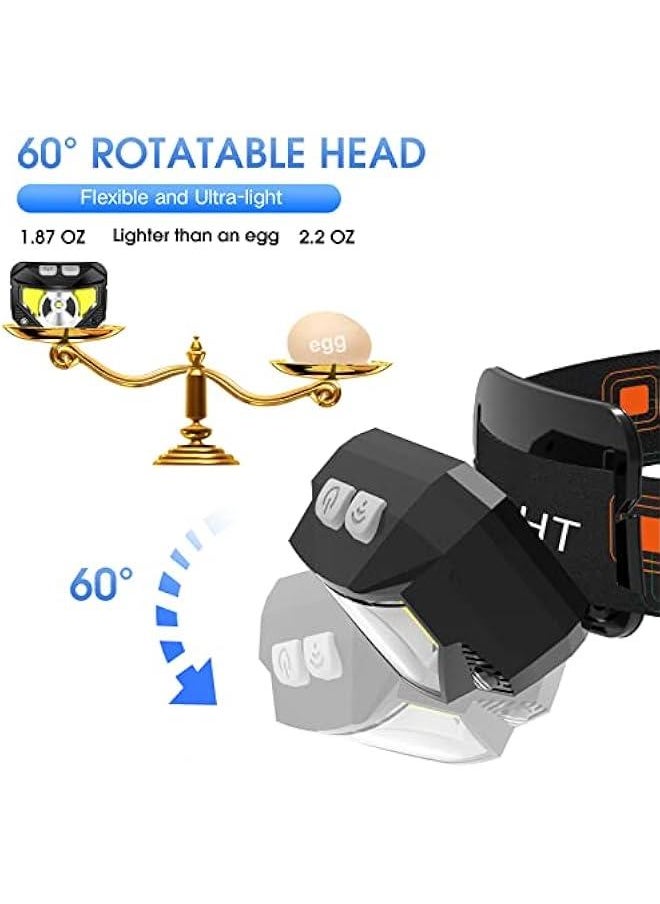 Headlamp Flashlight, 1200 Lumen Ultra-Light Bright LED Rechargeable Headlight with White Red Light,2-Pack Waterproof Motion Sensor Head Lamp,8 Modes for Outdoor Camping Running Hiking Fishing