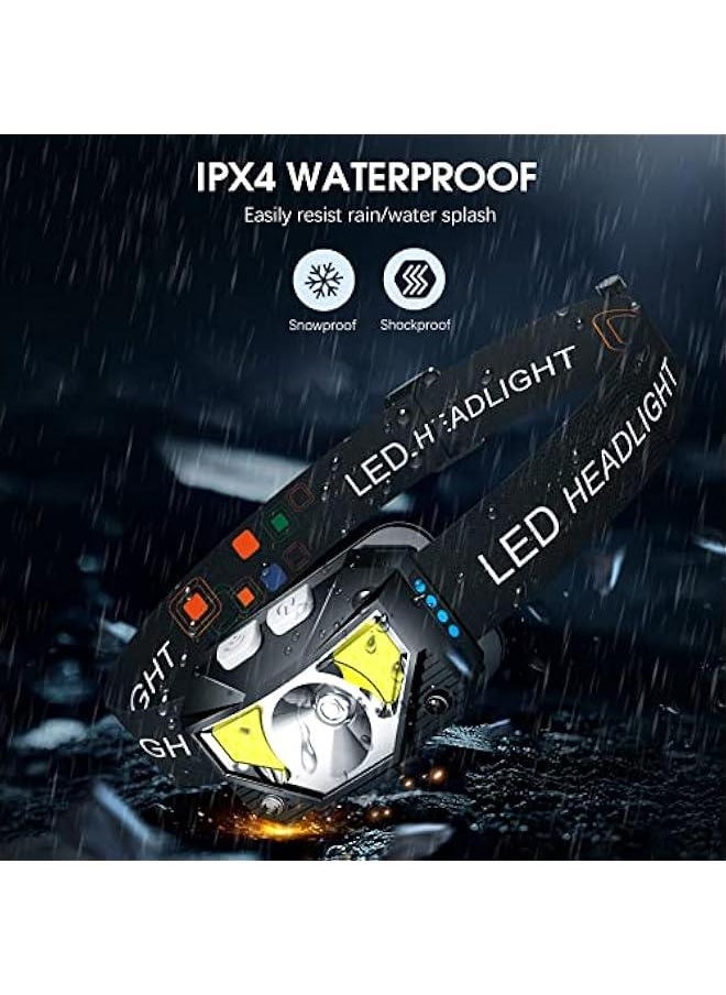 Headlamp Flashlight, 1200 Lumen Ultra-Light Bright LED Rechargeable Headlight with White Red Light,2-Pack Waterproof Motion Sensor Head Lamp,8 Modes for Outdoor Camping Running Hiking Fishing