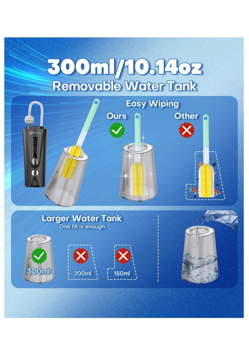 Water Flosser Teeth Pick: 5 Modes Cordless Water Dental Floss 300ML Portable Rechargeable IPX7 Waterproof Electric Water Flossing Cleaning Picks with 6 Jet Tips Oral Irrigator Cleaner, Black
