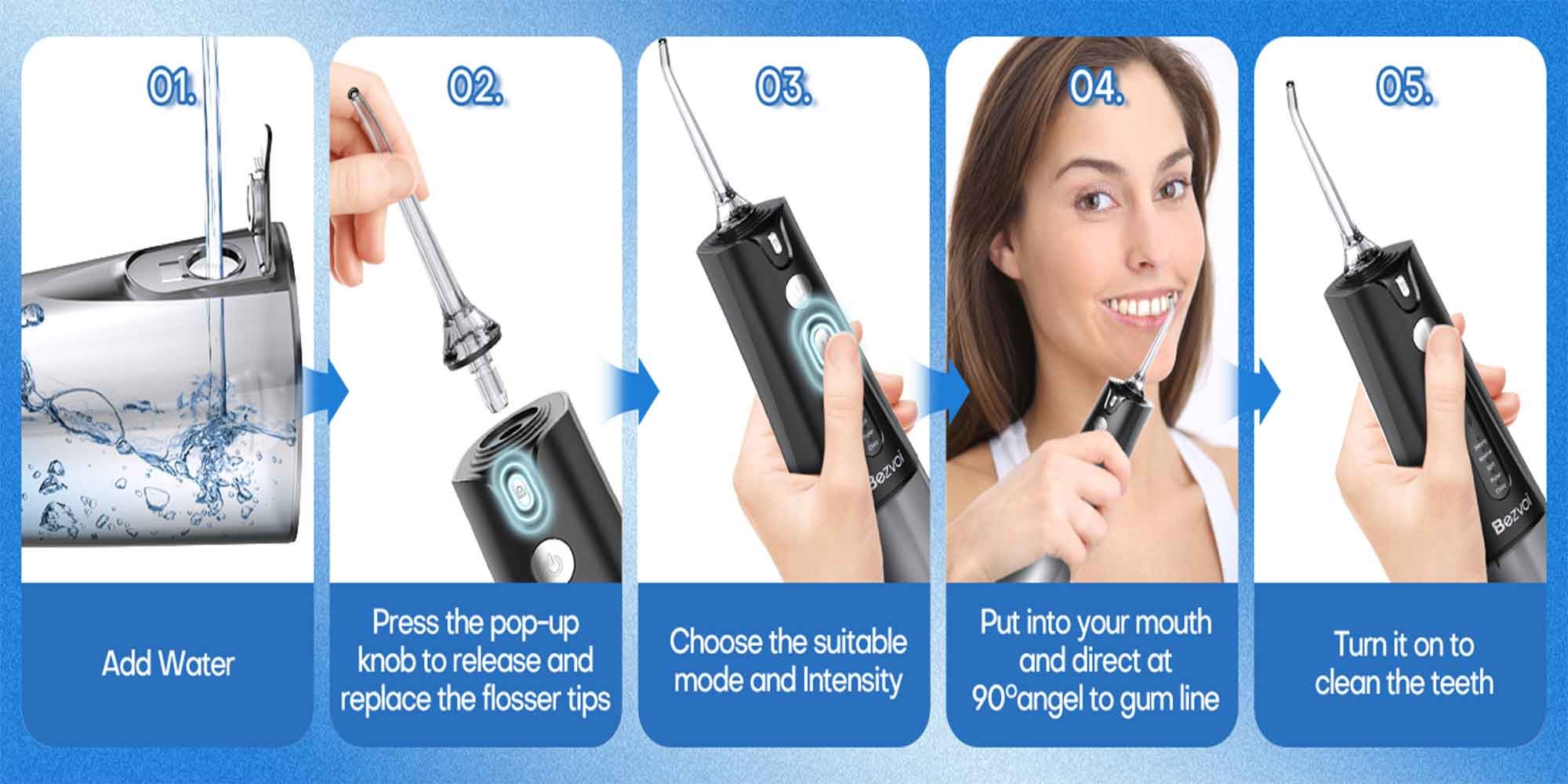 Water Flosser Teeth Pick: 5 Modes Cordless Water Dental Floss 300ML Portable Rechargeable IPX7 Waterproof Electric Water Flossing Cleaning Picks with 6 Jet Tips Oral Irrigator Cleaner, Black