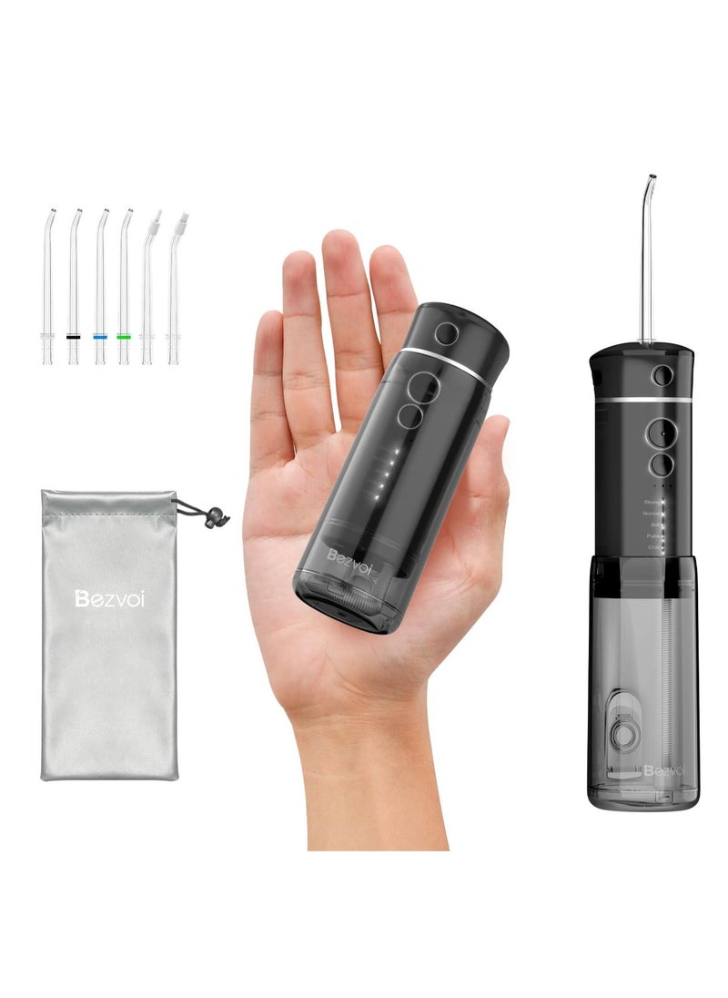 Water Flosser Mini Cordless Portable: 5 Modes Water Dental Floss with Telescopic Water Tank, 6 Tips, IPX7 Waterproof Oral Irrigator for Teeth Cleaning Gums,Orthodontic,Braces Dental Care (Black)