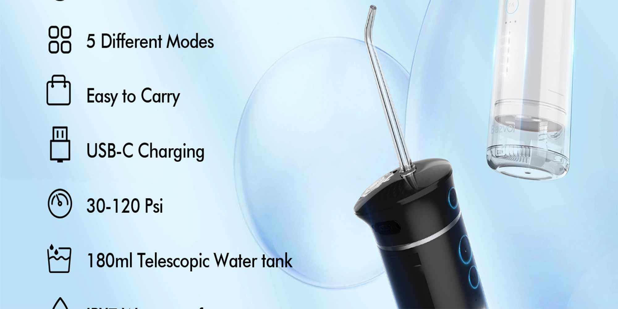 Water Flosser Mini Cordless Portable: 5 Modes Water Dental Floss with Telescopic Water Tank, 6 Tips, IPX7 Waterproof Oral Irrigator for Teeth Cleaning Gums,Orthodontic,Braces Dental Care (Black)