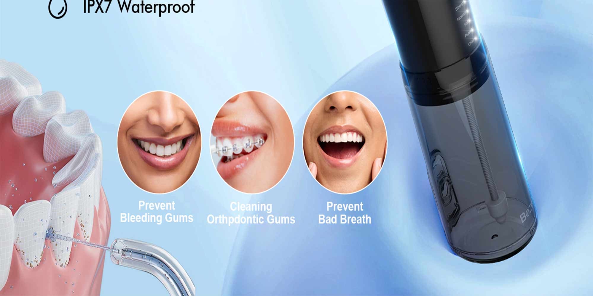 Water Flosser Mini Cordless Portable: 5 Modes Water Dental Floss with Telescopic Water Tank, 6 Tips, IPX7 Waterproof Oral Irrigator for Teeth Cleaning Gums,Orthodontic,Braces Dental Care (Black)