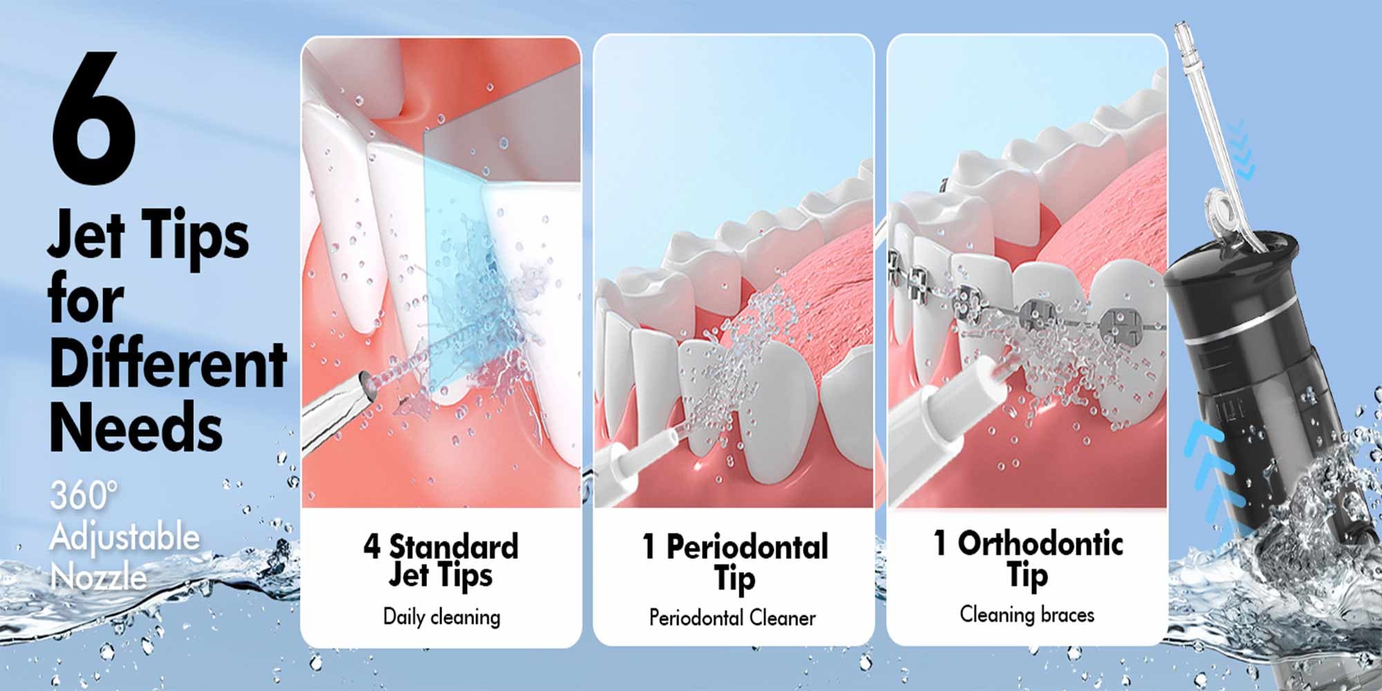 Water Flosser Mini Cordless Portable: 5 Modes Water Dental Floss with Telescopic Water Tank, 6 Tips, IPX7 Waterproof Oral Irrigator for Teeth Cleaning Gums,Orthodontic,Braces Dental Care (Black)