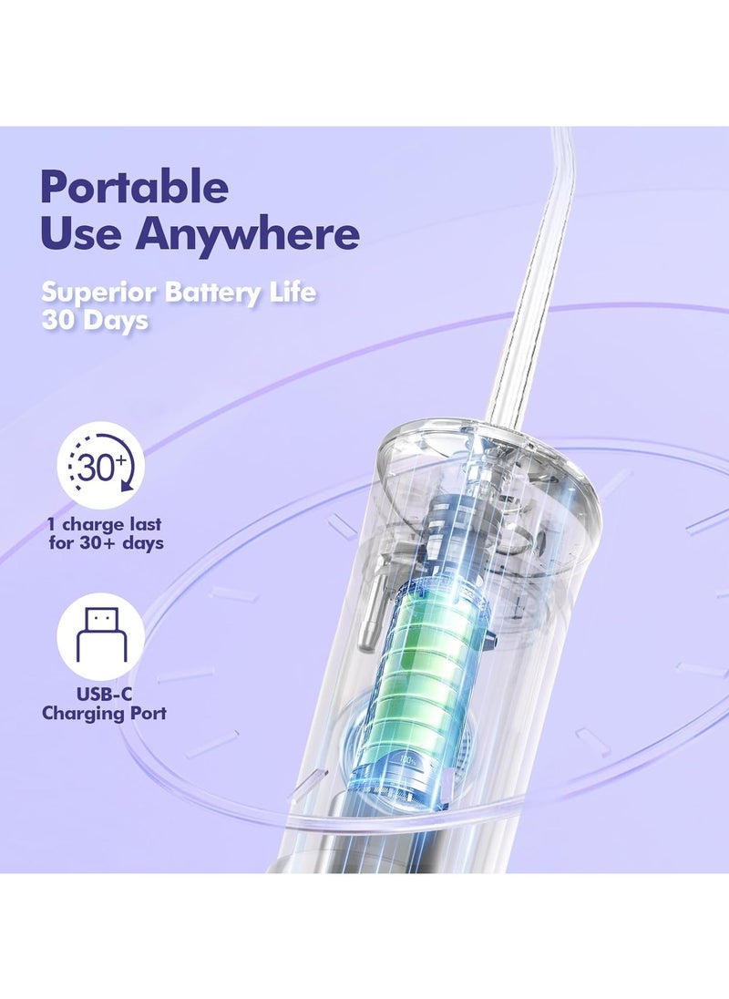 Water Flosser Mini Cordless Portable: 5 Modes Water Dental Floss with Telescopic Water Tank, 6 Tips, IPX7 Waterproof Oral Irrigator for Teeth Cleaning Gums,Orthodontic,Braces Dental Care (White)