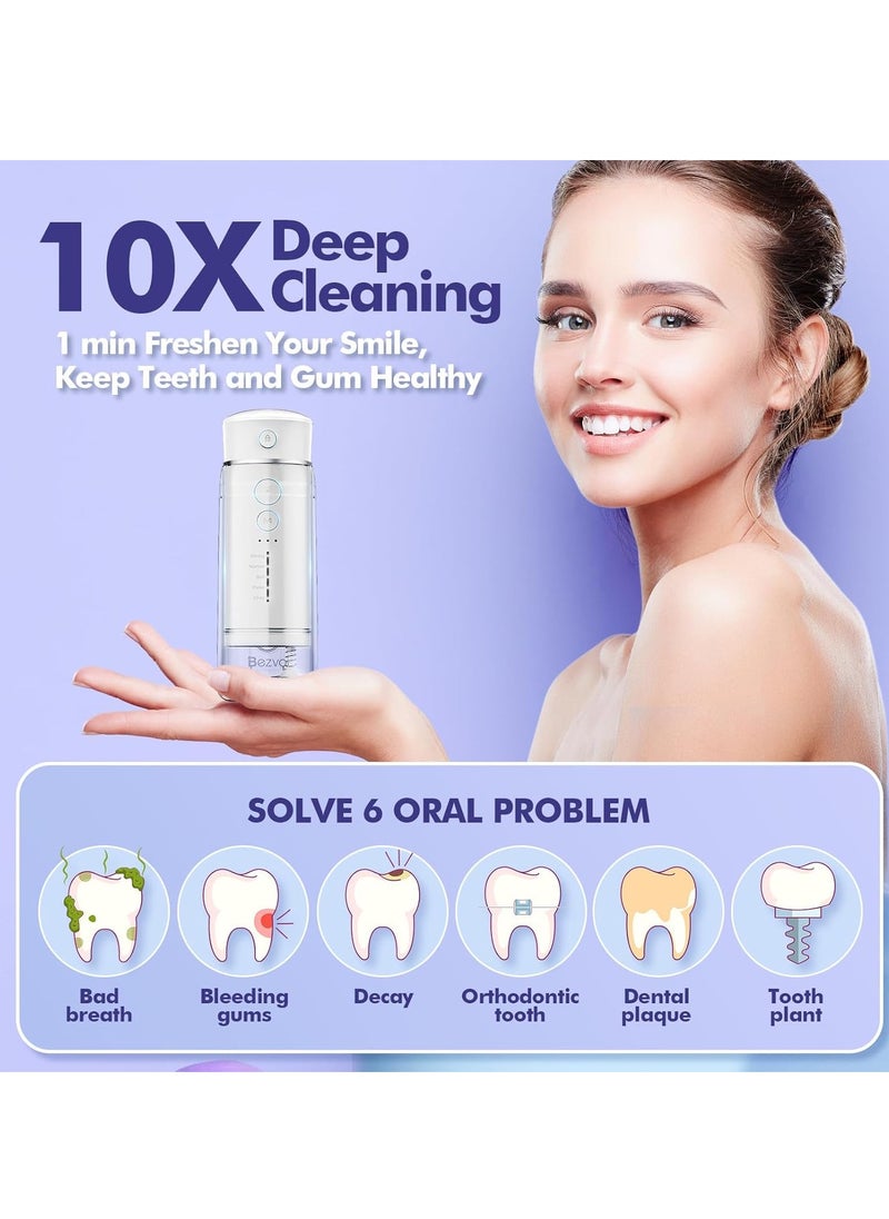 Water Flosser Mini Cordless Portable: 5 Modes Water Dental Floss with Telescopic Water Tank, 6 Tips, IPX7 Waterproof Oral Irrigator for Teeth Cleaning Gums,Orthodontic,Braces Dental Care (White)
