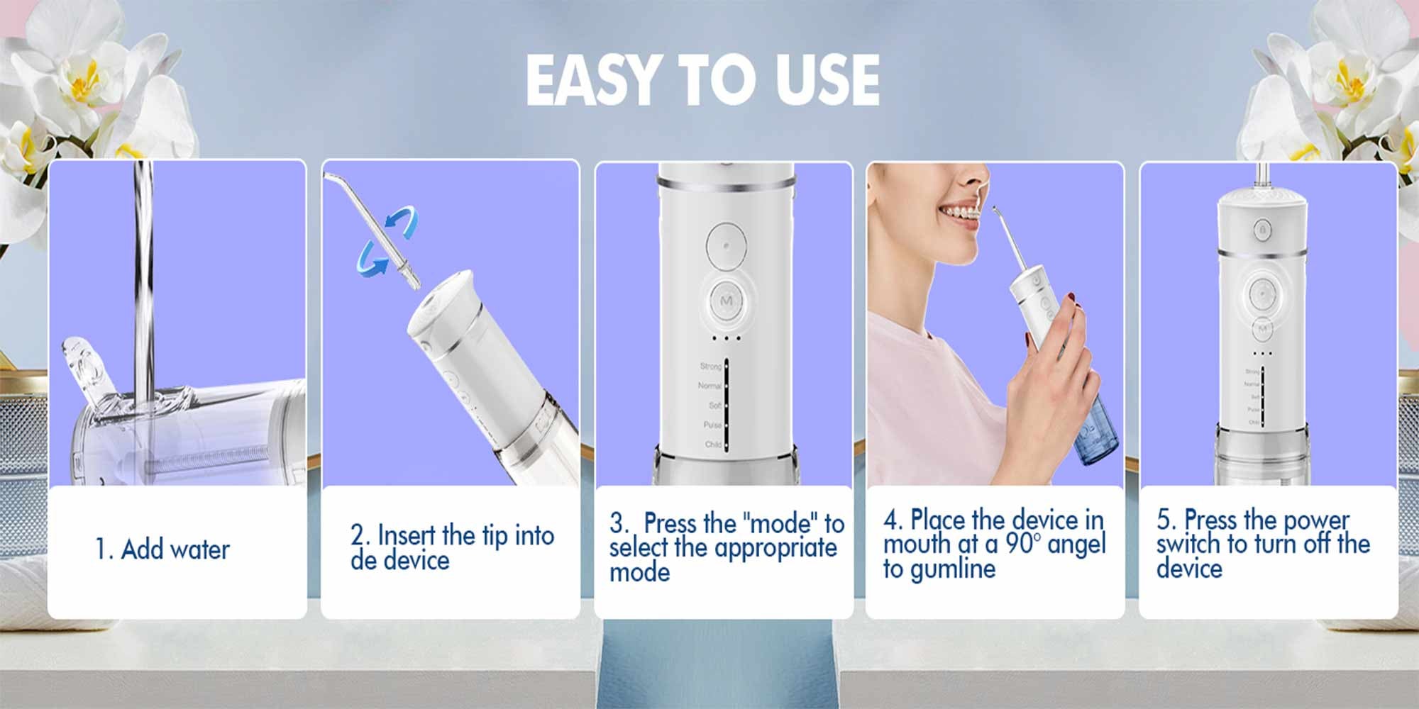 Water Flosser Mini Cordless Portable: 5 Modes Water Dental Floss with Telescopic Water Tank, 6 Tips, IPX7 Waterproof Oral Irrigator for Teeth Cleaning Gums,Orthodontic,Braces Dental Care (White)