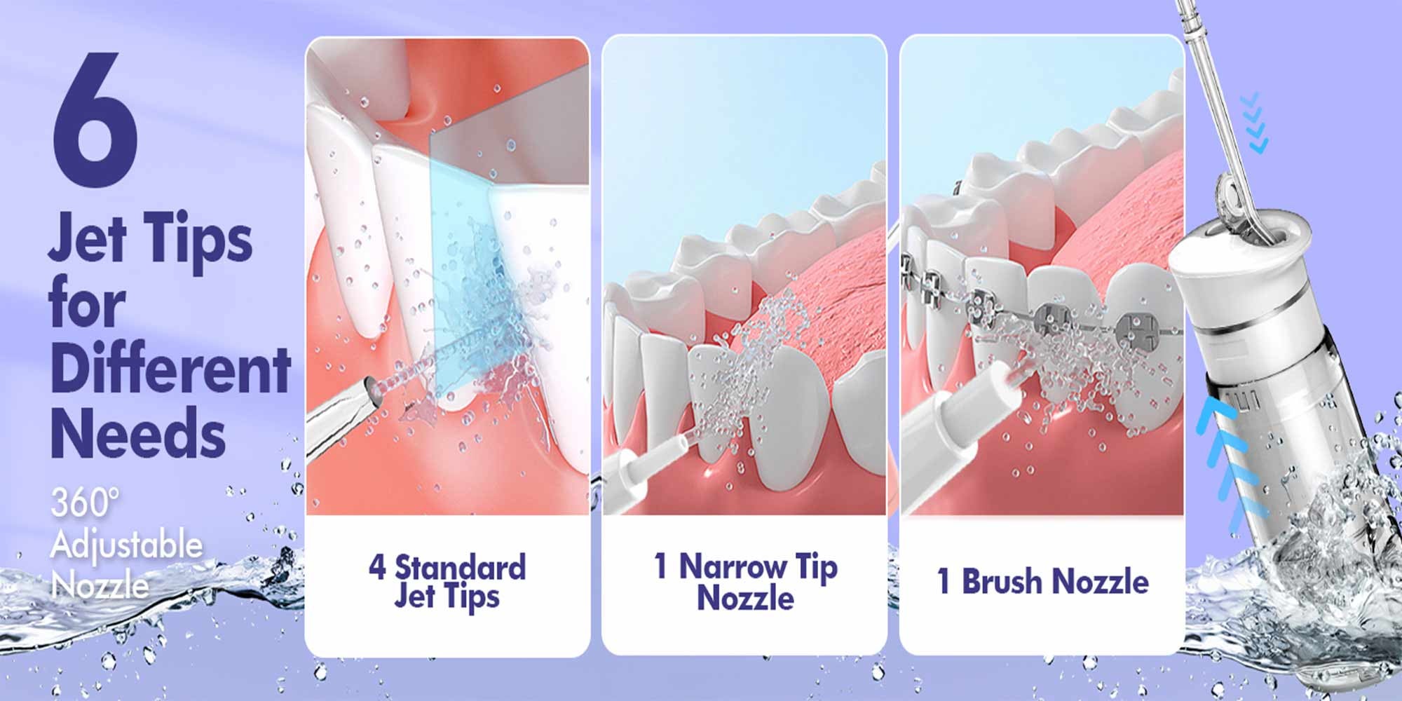 Water Flosser Mini Cordless Portable: 5 Modes Water Dental Floss with Telescopic Water Tank, 6 Tips, IPX7 Waterproof Oral Irrigator for Teeth Cleaning Gums,Orthodontic,Braces Dental Care (White)