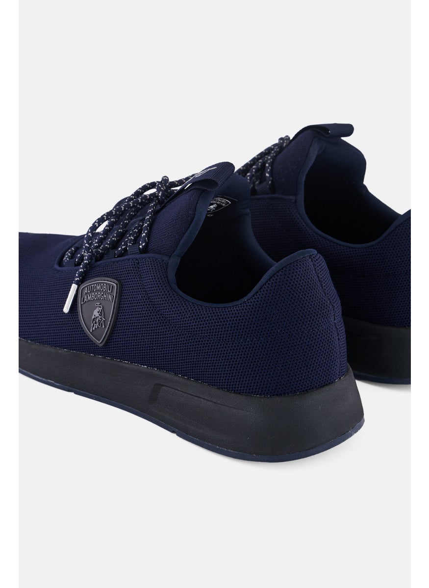 Men Brand Logo Lace Up Casual Shoes, Navy Blue