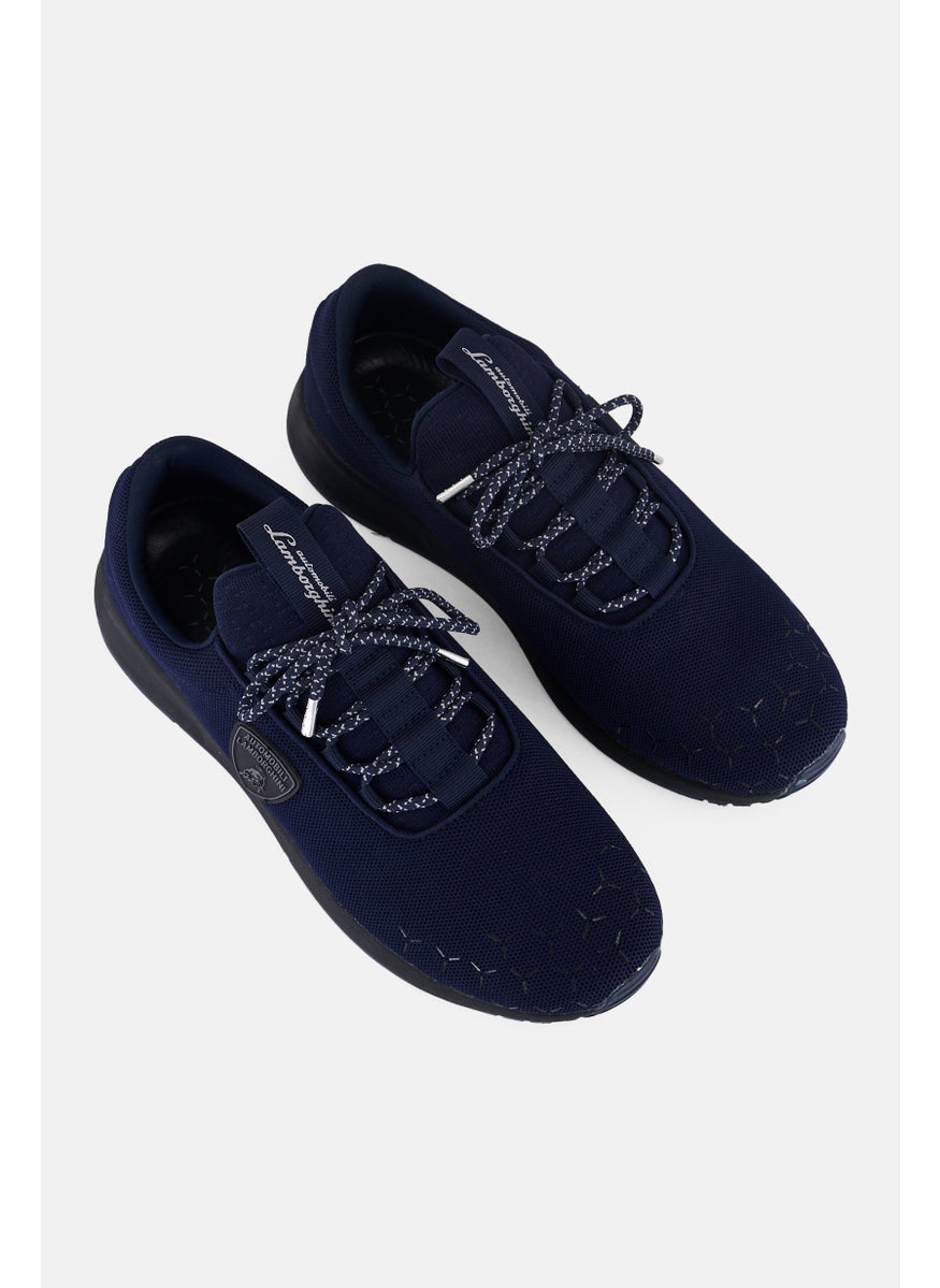 Men Brand Logo Lace Up Casual Shoes, Navy Blue
