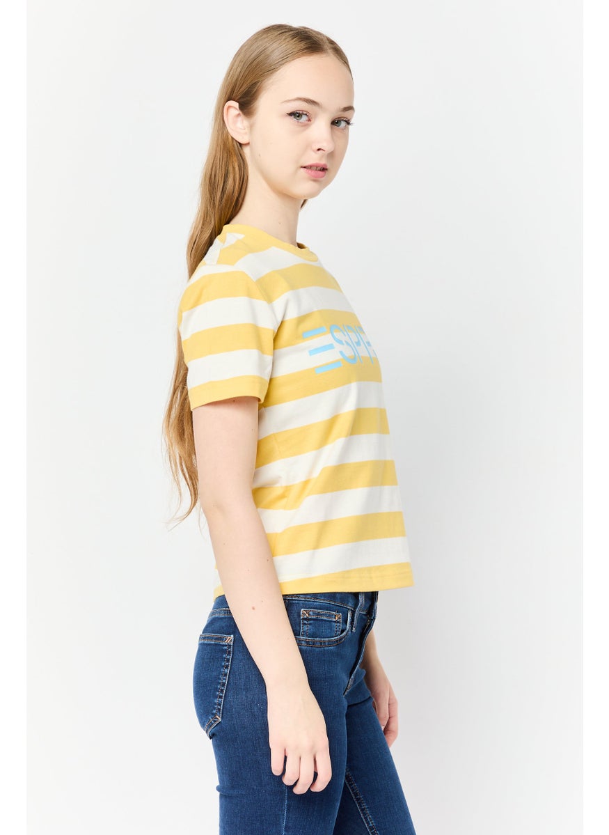 Women Crew Neck Short Sleeve Stripe T-Shirt, Multicolor