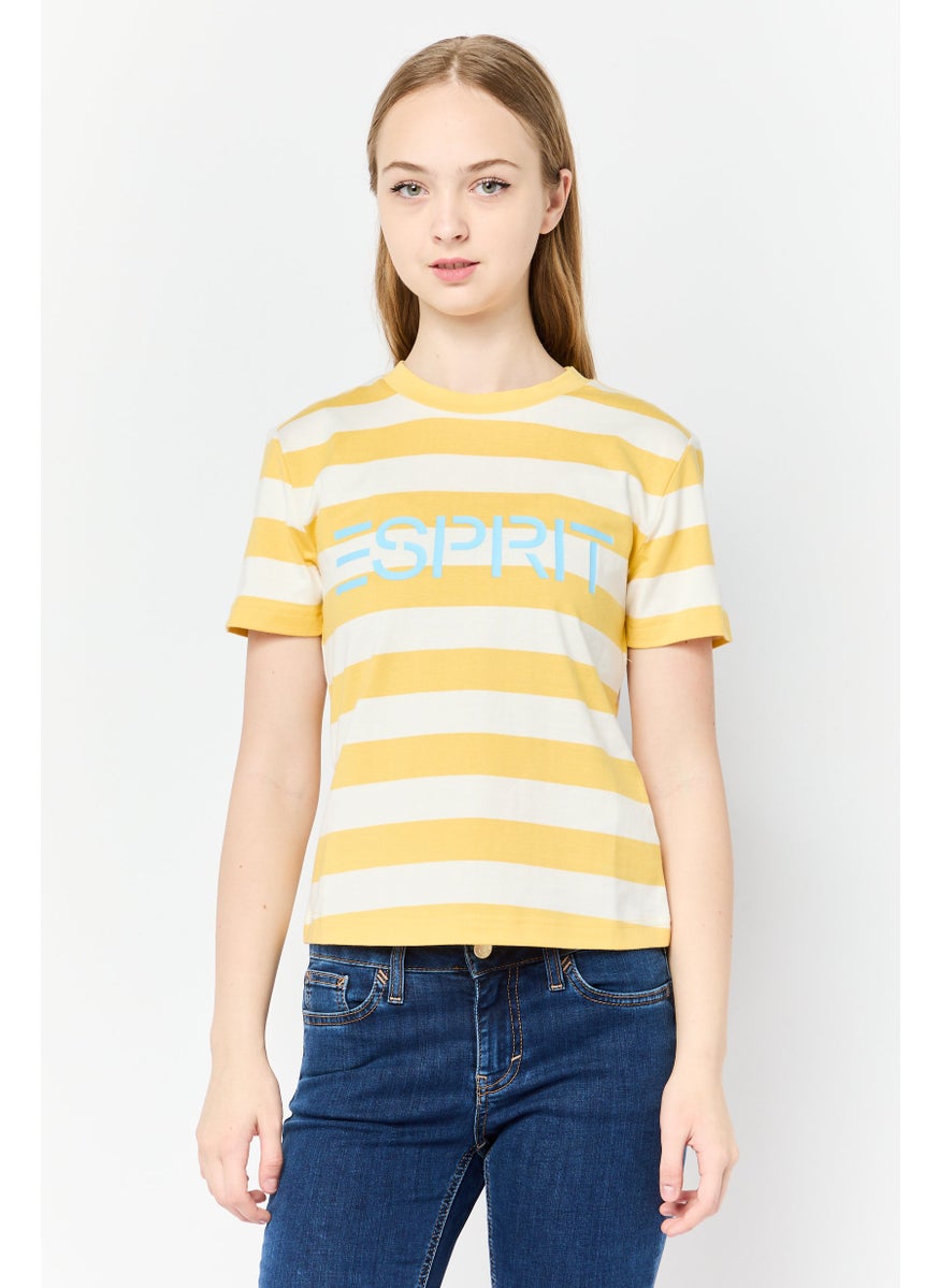 Women Crew Neck Short Sleeve Stripe T-Shirt, Multicolor