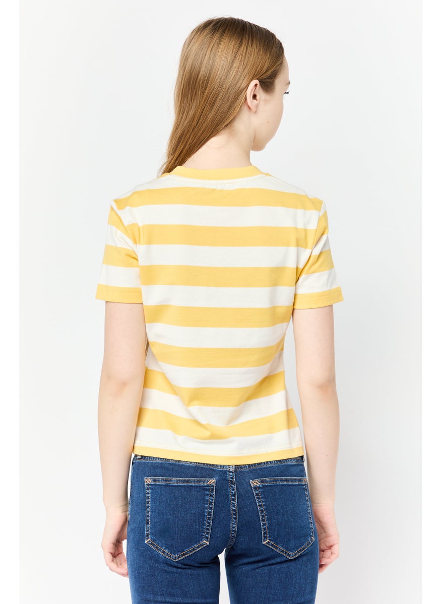 Women Crew Neck Short Sleeve Stripe T-Shirt, Multicolor