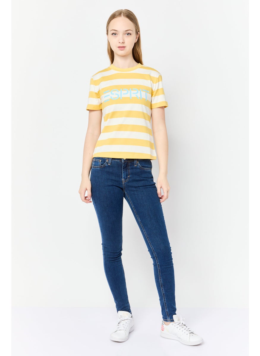 Women Crew Neck Short Sleeve Stripe T-Shirt, Multicolor