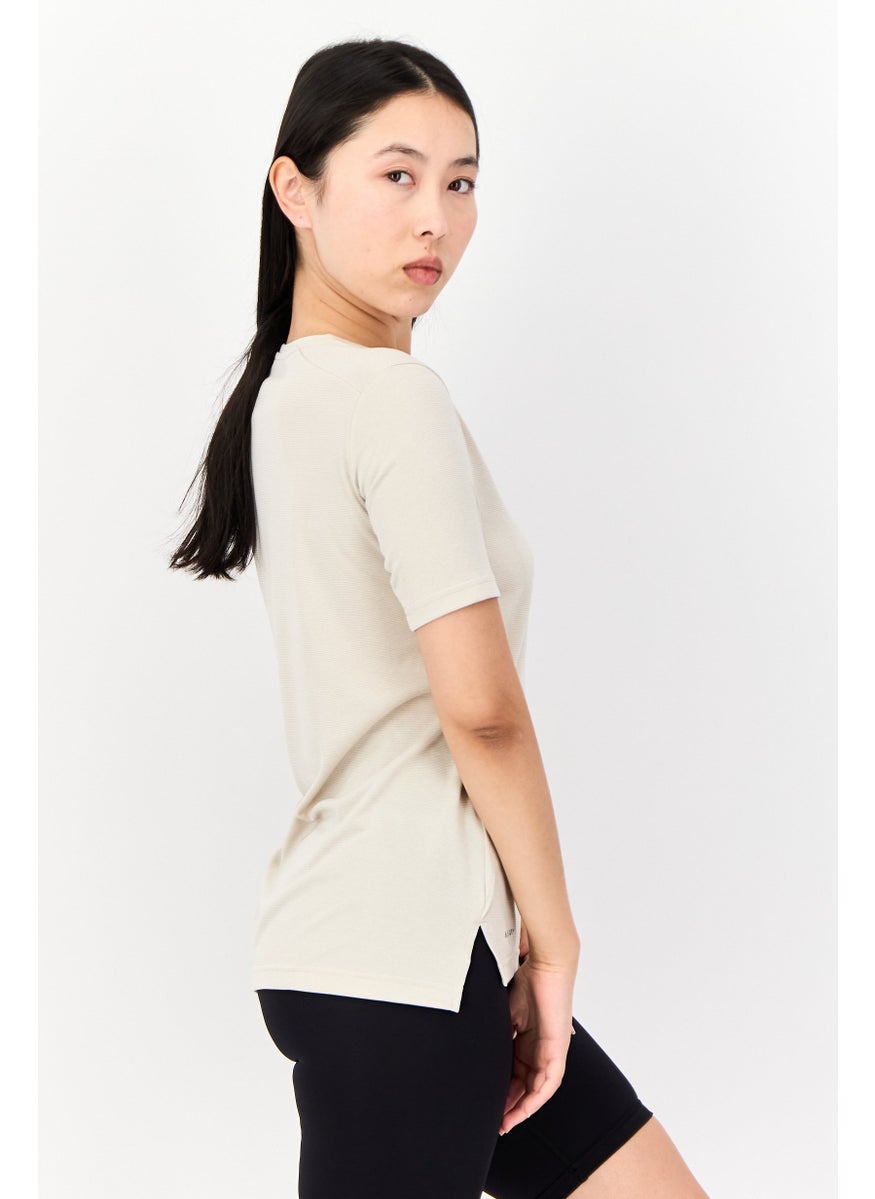 Women Sportswear Fit Short Sleeve Outdoor T Shirt, Beige