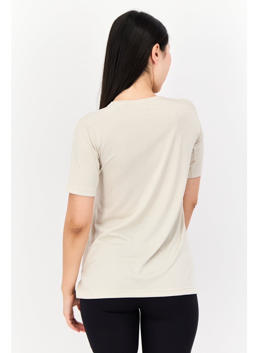 Women Sportswear Fit Short Sleeve Outdoor T Shirt, Beige