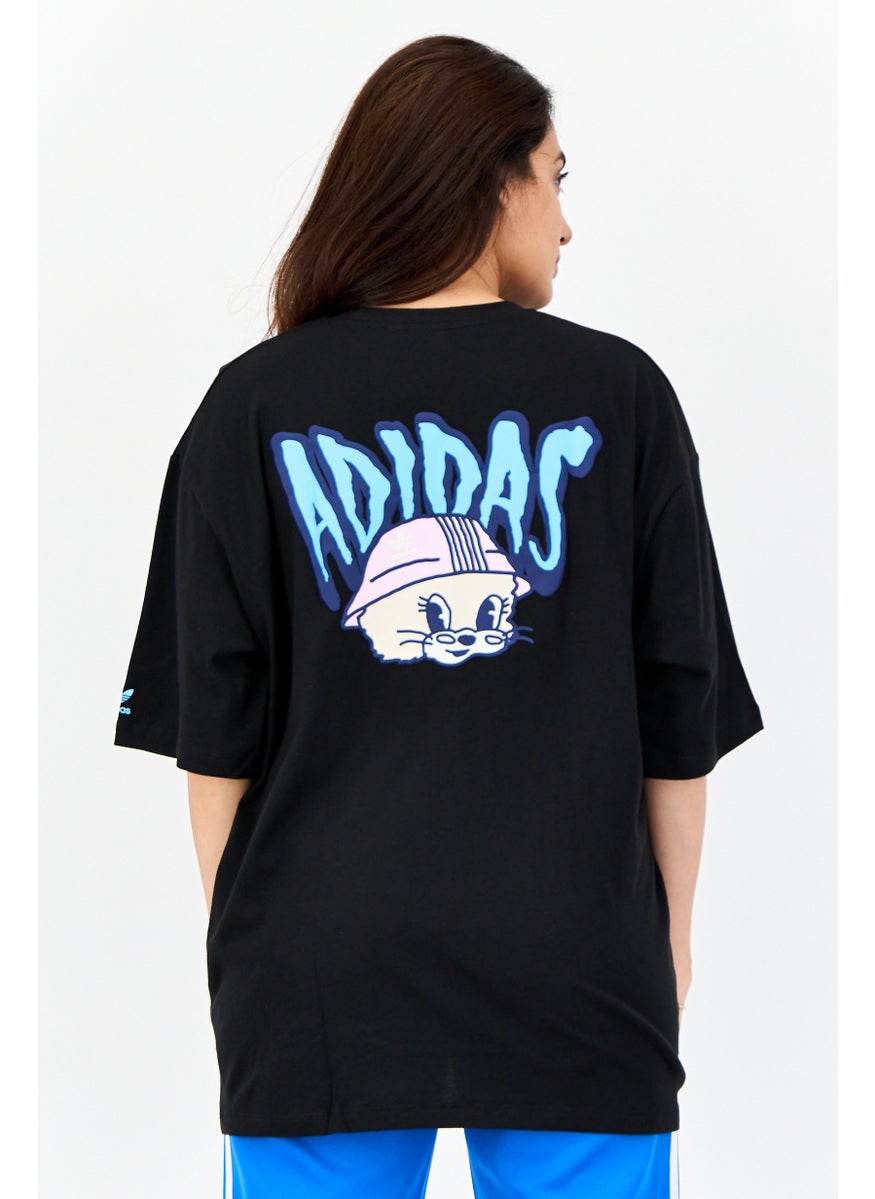 Women Oversized Fit Short Sleeve Outdoor T-Shirt, Black