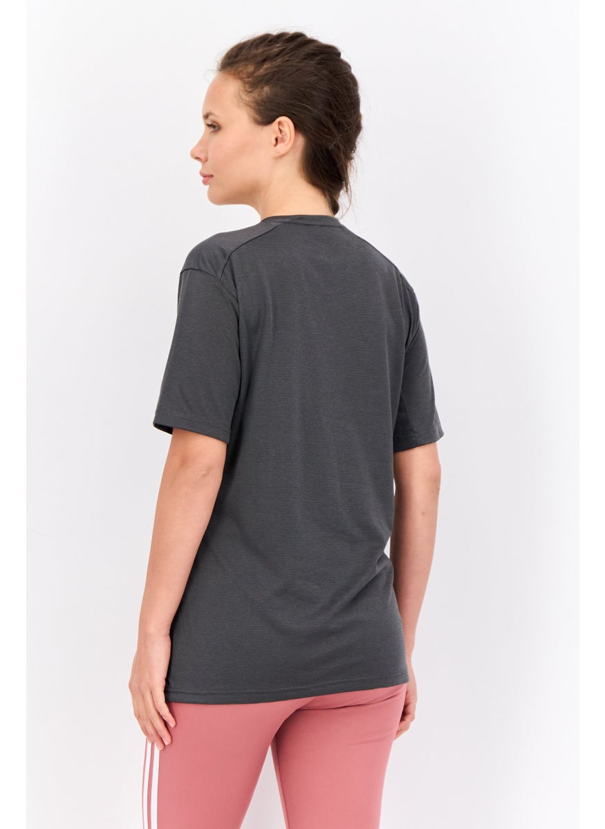 Women Sportswear Fit Short Sleeves Training Top, Charcoal Grey