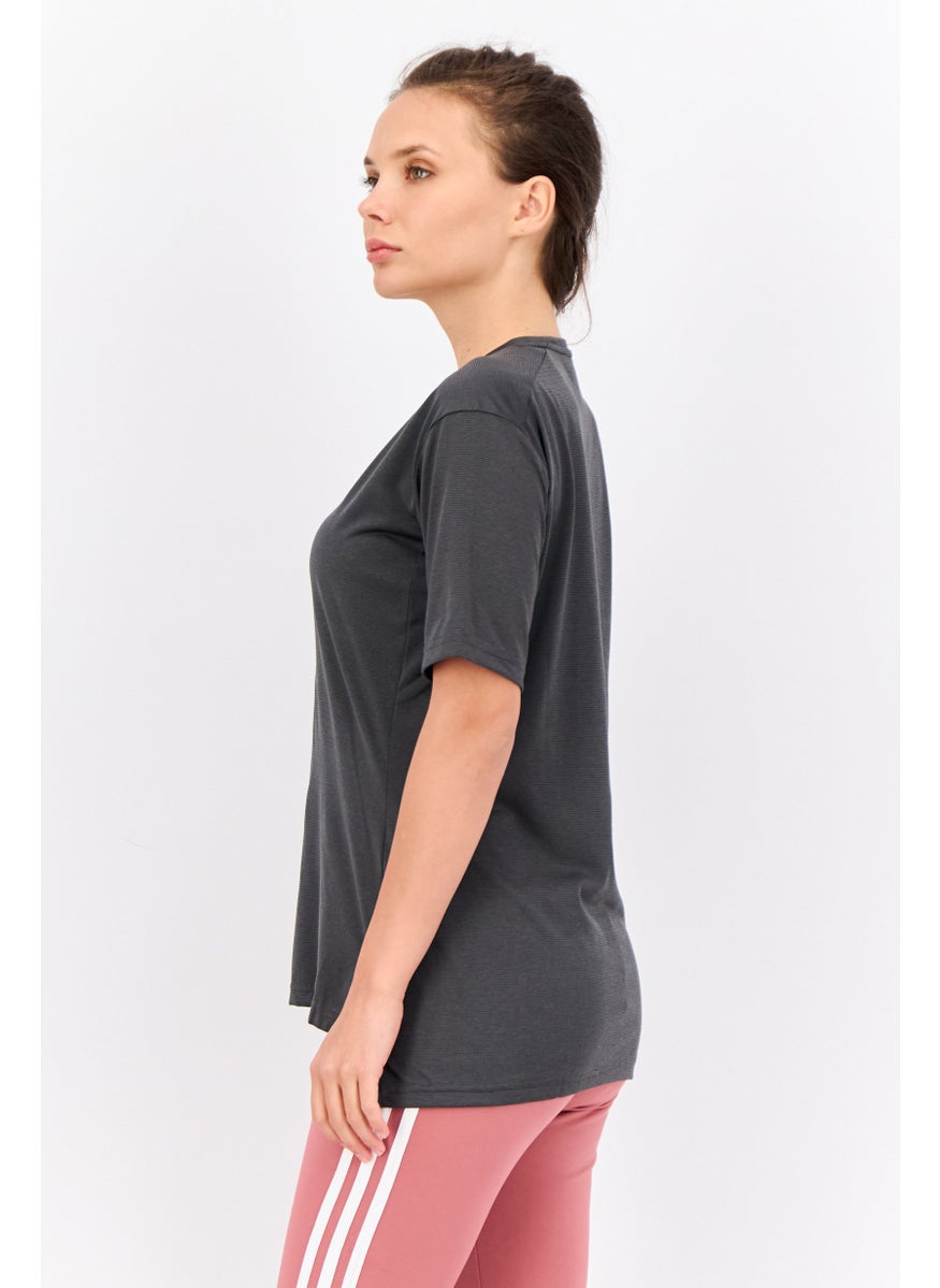 Women Sportswear Fit Short Sleeves Training Top, Charcoal Grey