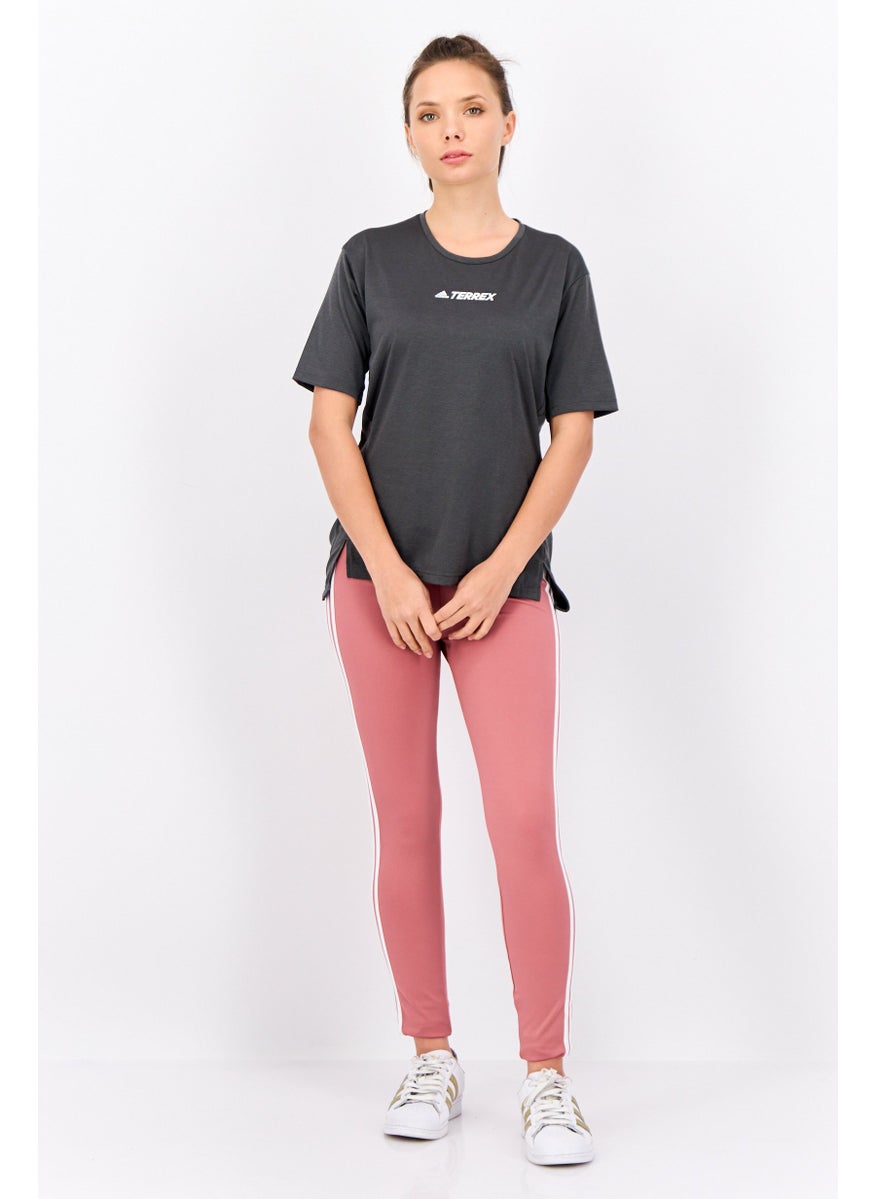 Women Sportswear Fit Short Sleeves Training Top, Charcoal Grey