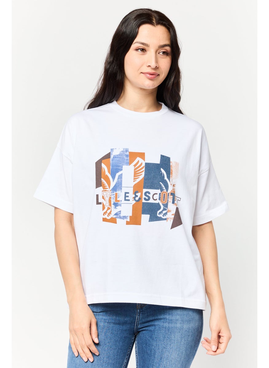 Women Crew Neck Short Sleeves Graphic Print T-Shirt, White