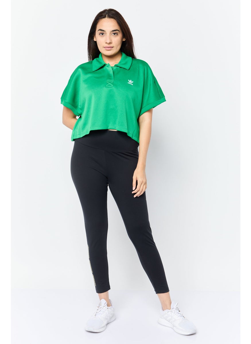 Women Oversized Fit Short Sleeve Outdoor Crop Polo Shirt, Green