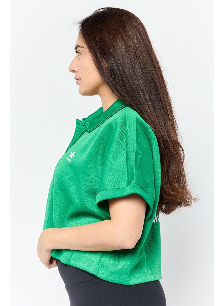 Women Oversized Fit Short Sleeve Outdoor Crop Polo Shirt, Green