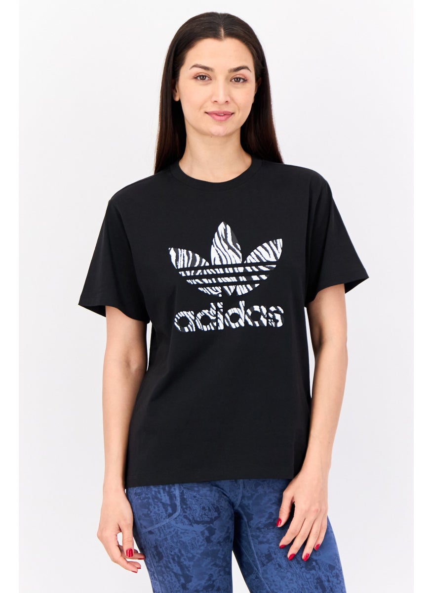 Women Sportswear Fit Short Sleeve Outdoor Top, Black