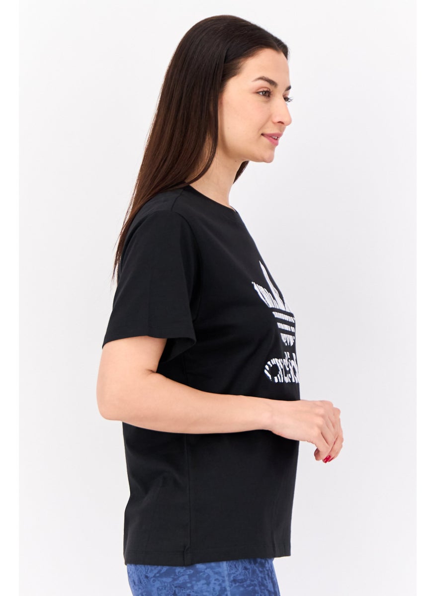 Women Sportswear Fit Short Sleeve Outdoor Top, Black
