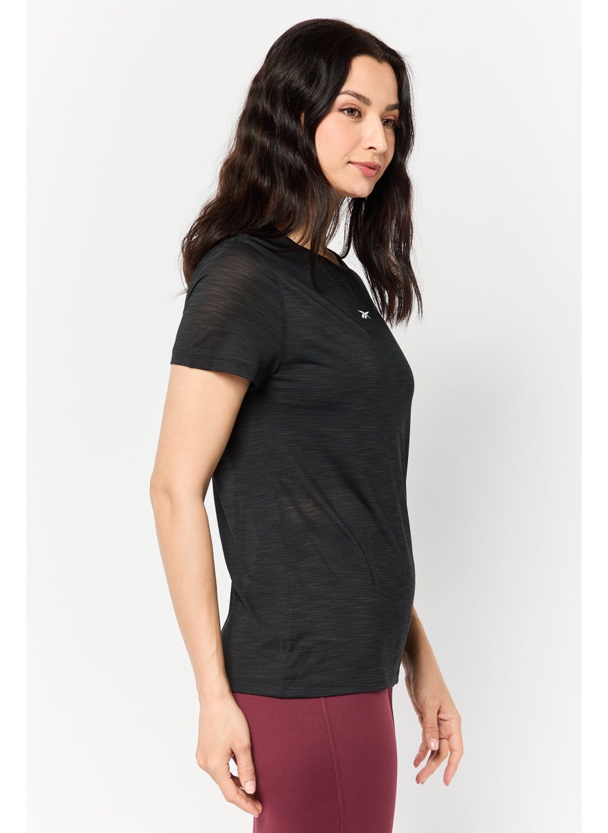 Women Sportswear Fit Short Sleeve Outdoor T-Shirt, Black