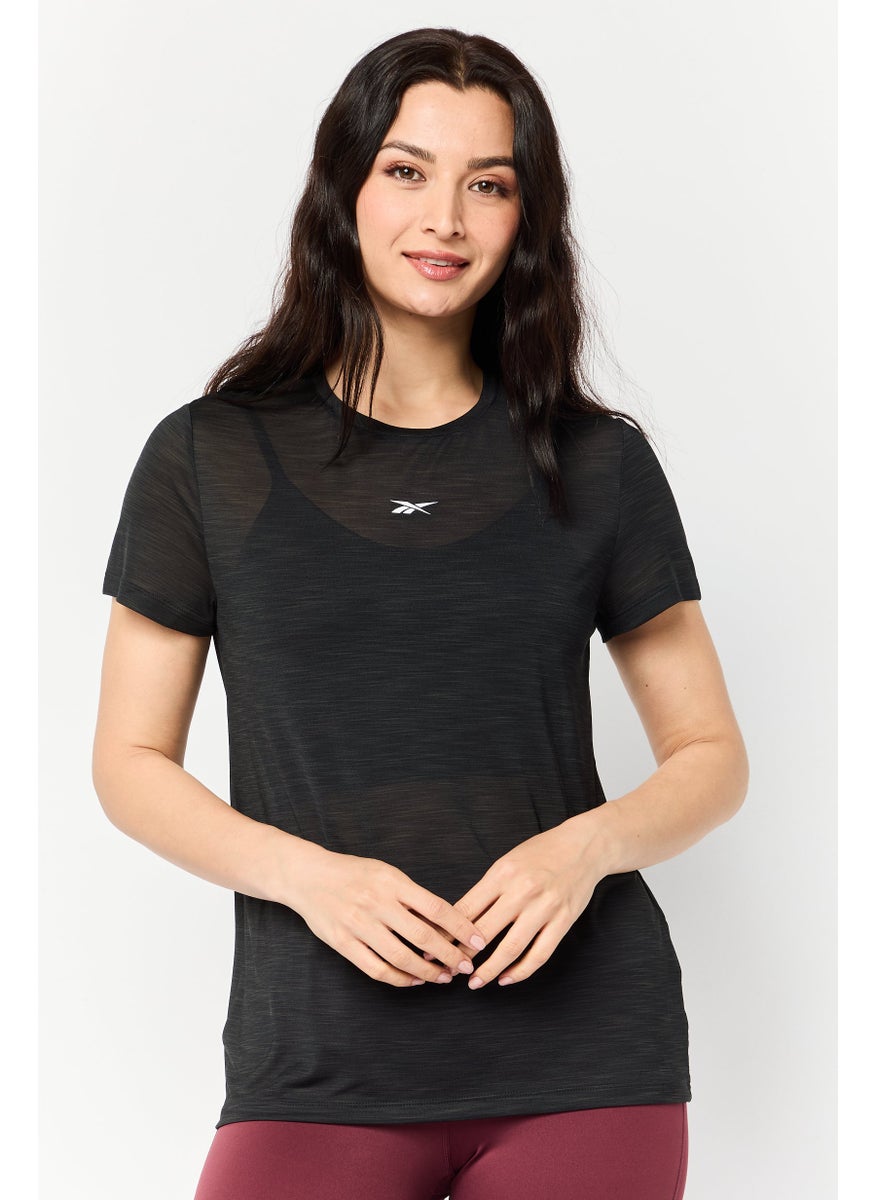 Women Sportswear Fit Short Sleeve Outdoor T-Shirt, Black