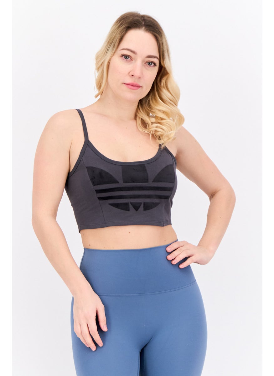 Women Sportswear Fit Sleeveless Training Cropped Top, Dark Grey