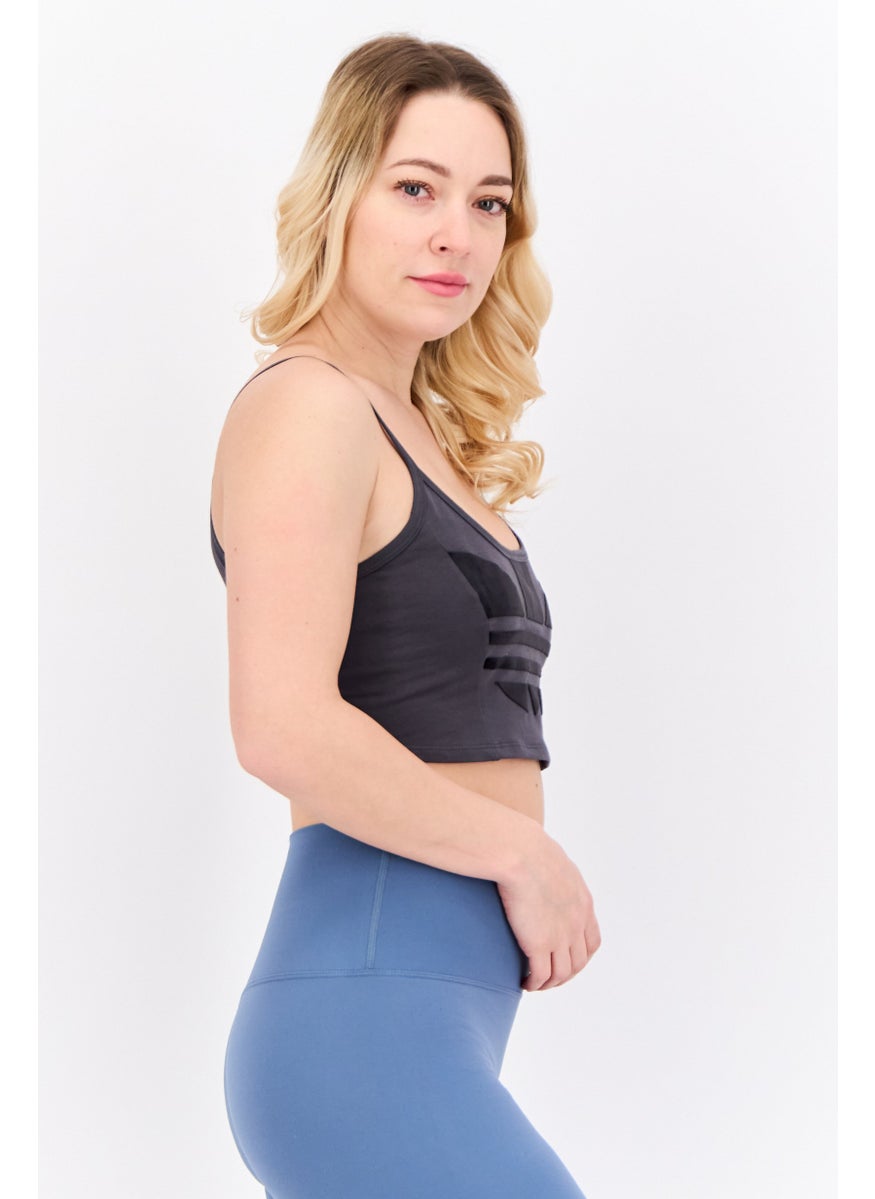 Women Sportswear Fit Sleeveless Training Cropped Top, Dark Grey