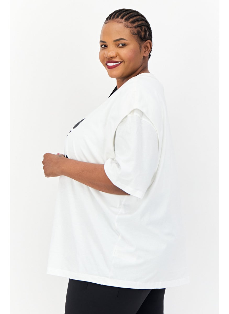 Women Plus Size 2 Pieces Short Sleeve Outdoor T-Shirt Set, White