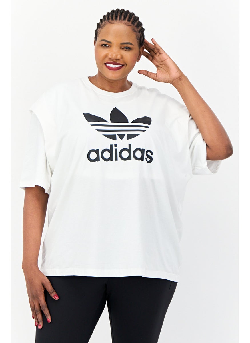Women Plus Size 2 Pieces Short Sleeve Outdoor T-Shirt Set, White