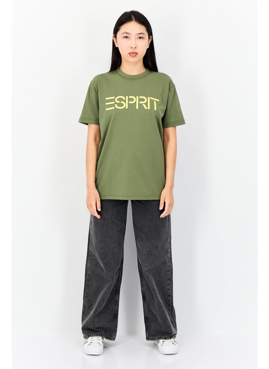 Women Crew Neck Short Sleeve Brand Logo T-Shirt, Olive