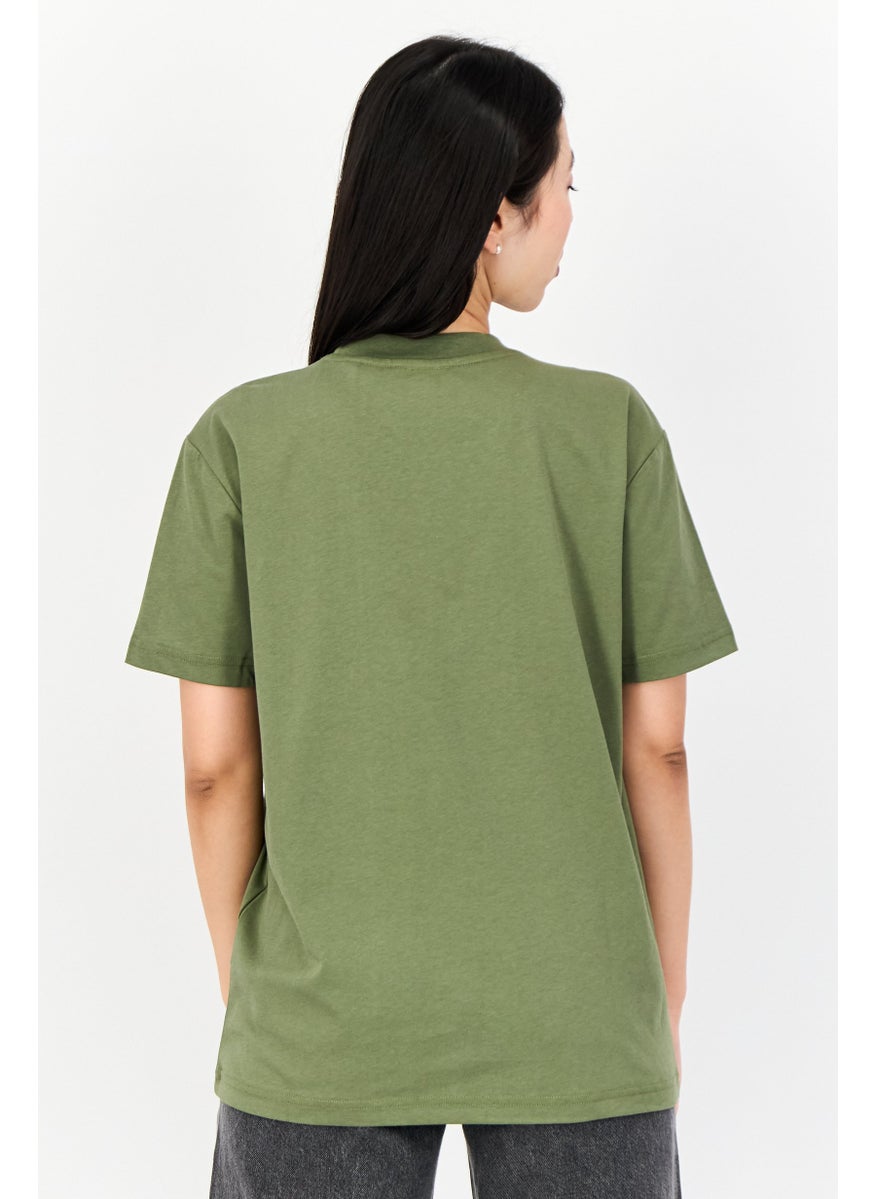 Women Crew Neck Short Sleeve Brand Logo T-Shirt, Olive