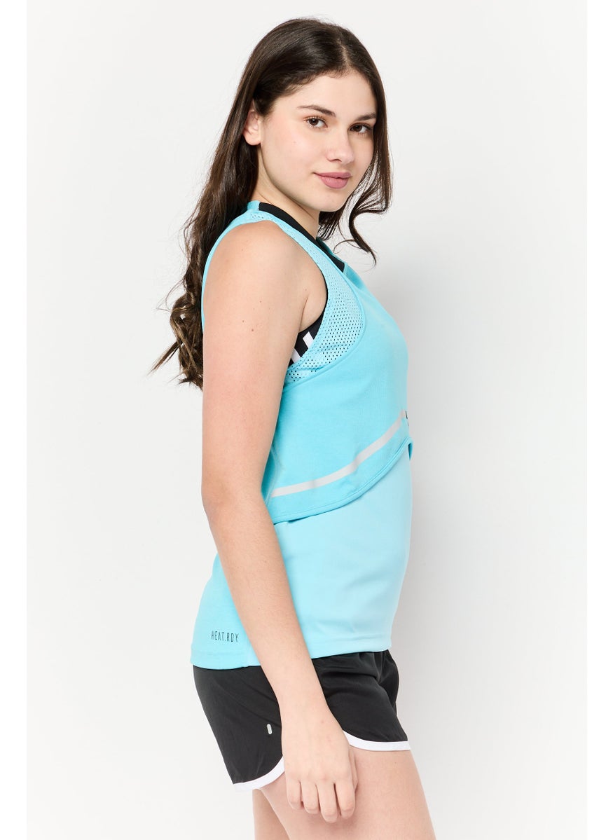 Women Regular Fit Sleeveless Tennis Vest, Turquoise