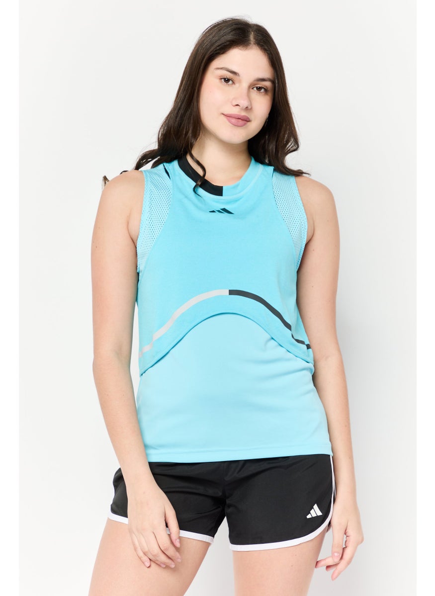 Women Regular Fit Sleeveless Tennis Vest, Turquoise