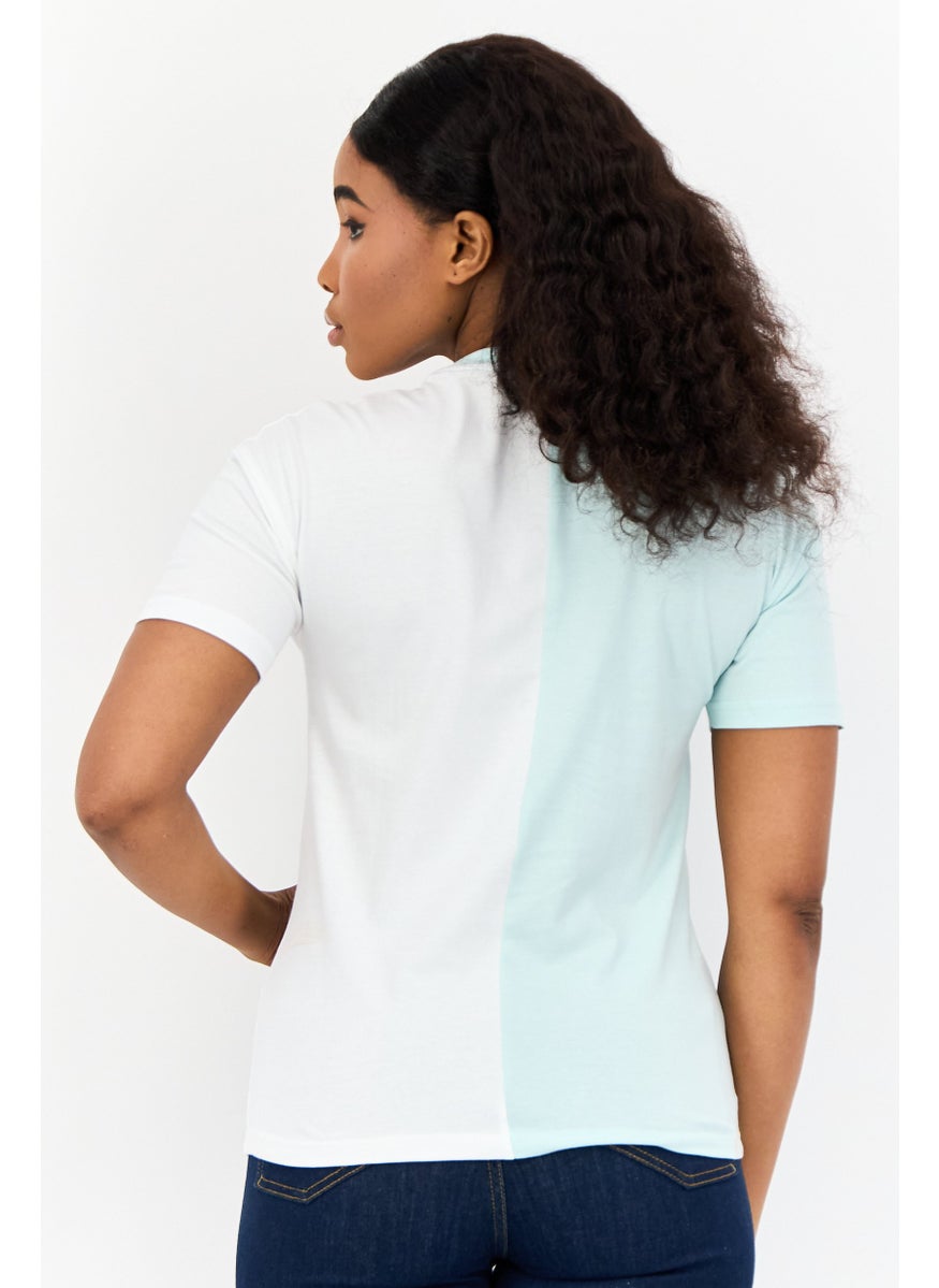 Women Crew Neck Short Sleeves Embroidered T-Shirt, Multicolor