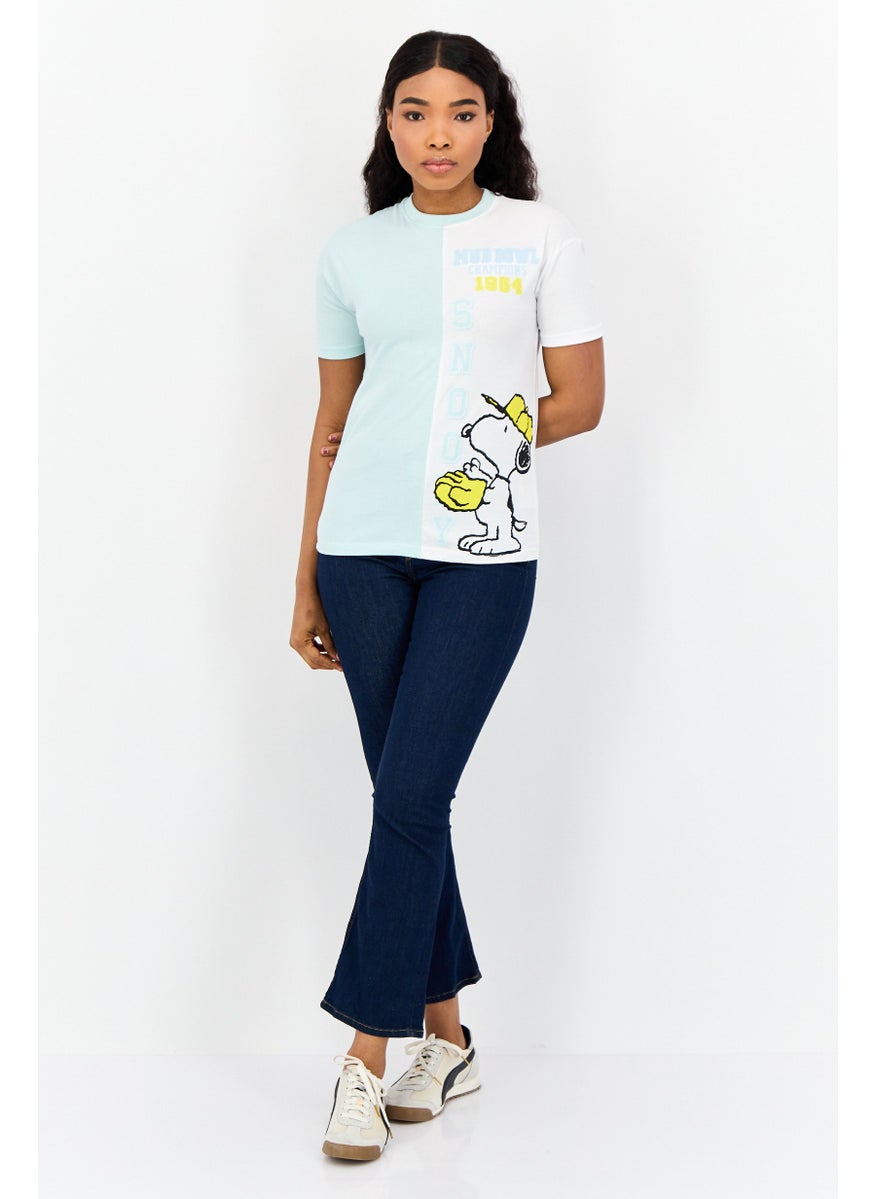 Women Crew Neck Short Sleeves Embroidered T-Shirt, Multicolor