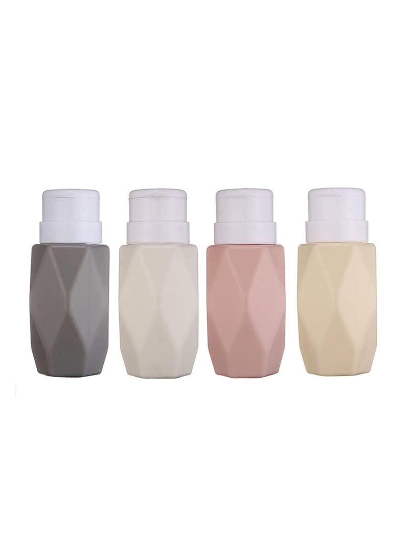 Push Down Pump Dispenser, Diamond Shaped Lockable Refillable Dispenser Bottle Portable Travel Bottles Set for Toiletries Containers Nail Polish Makeup Remover Shampoo Lotion (4 Pack 4 Color)