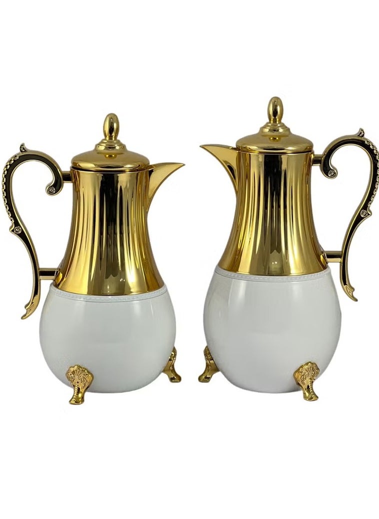 Premium 2-Piece Flask Set (0.75L & 1L) – Elegant White/Gold Stainless Steel, Ideal for All Beverages with a Stylish, High-Quality Finish.
