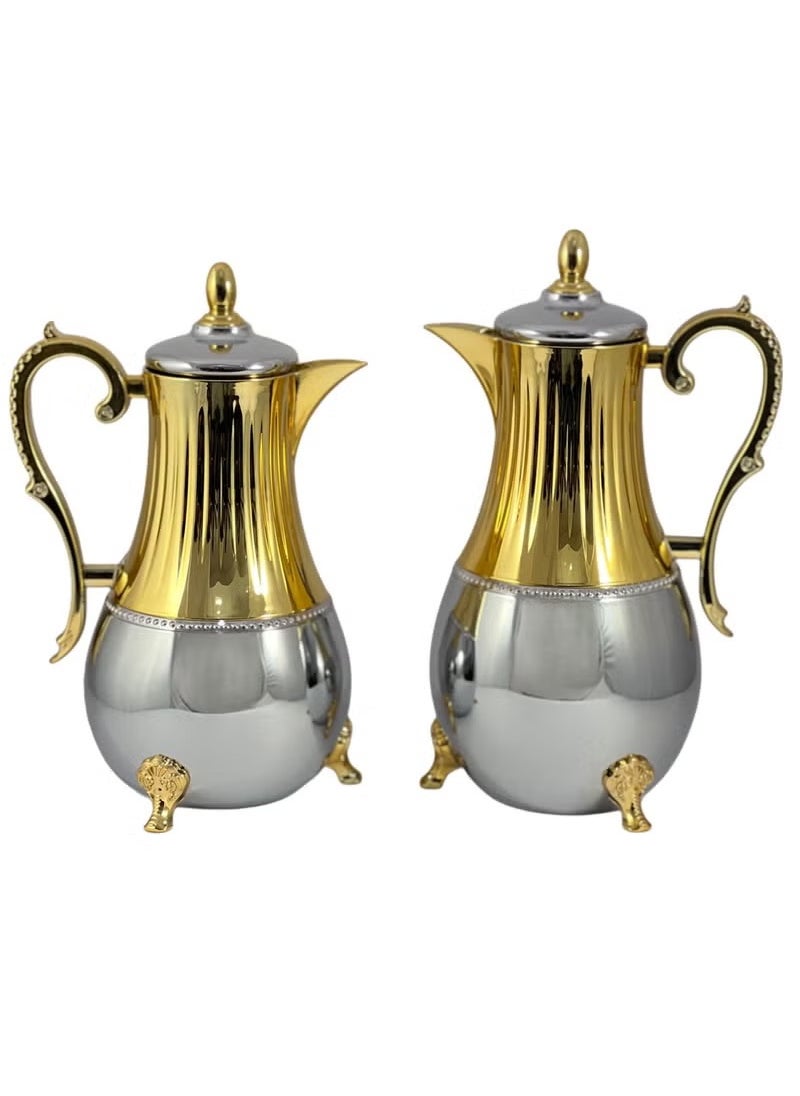 Premium 2-Piece Flask Set (0.75L & 1L) – Silver/Gold High-Quality Stainless Steel, Hand Washable, Perfect for All Beverages.