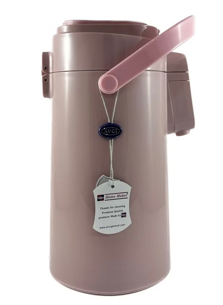 Premium Tea & Coffee Vacuum Flask with Pump (2.2L, Pink) – Insulated Double Wall Glass, Excellent Heat Retention, and Comfortable Carry Handle.
