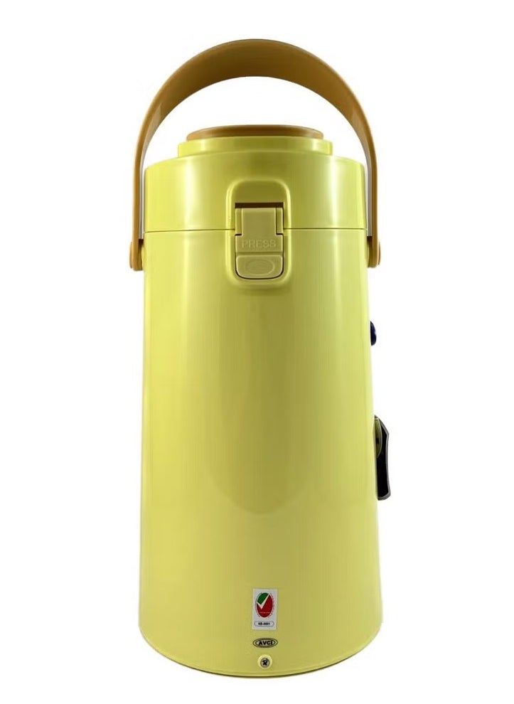 Premium Tea & Coffee Vacuum Flask with Pump (2.2L, Yellow) – Insulated Double Wall Glass, Excellent Heat Retention, Portable Carry Handle, and Stylish Finish.