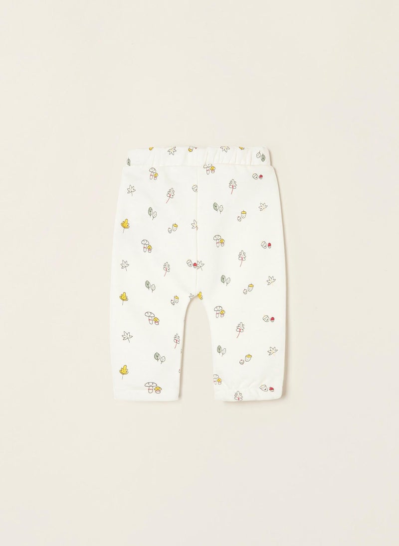 Cotton Trousers for Newborn Baby Girls 'Mushroom', White
