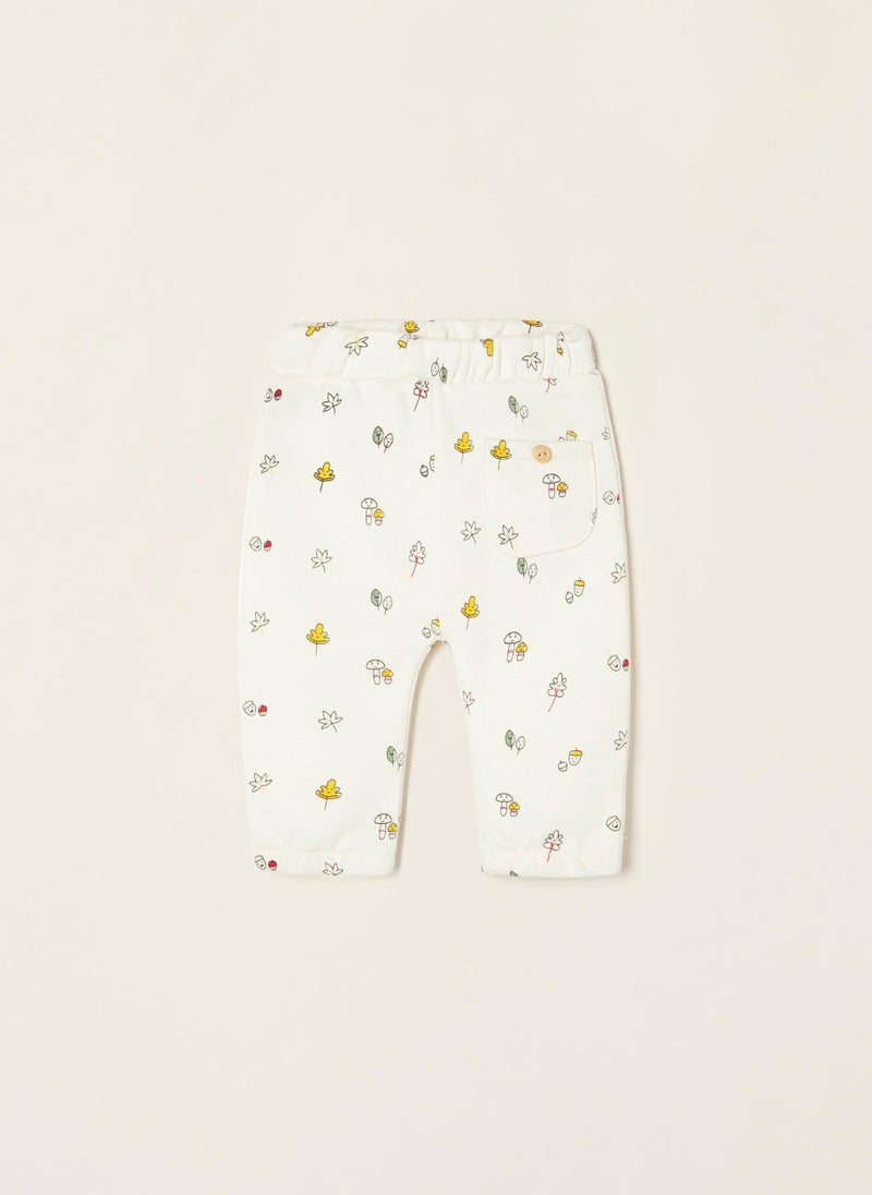 Cotton Trousers for Newborn Baby Girls 'Mushroom', White