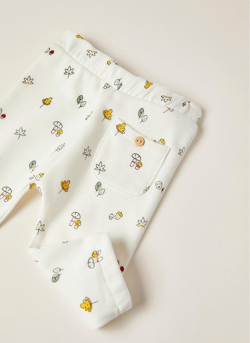 Cotton Trousers for Newborn Baby Girls 'Mushroom', White