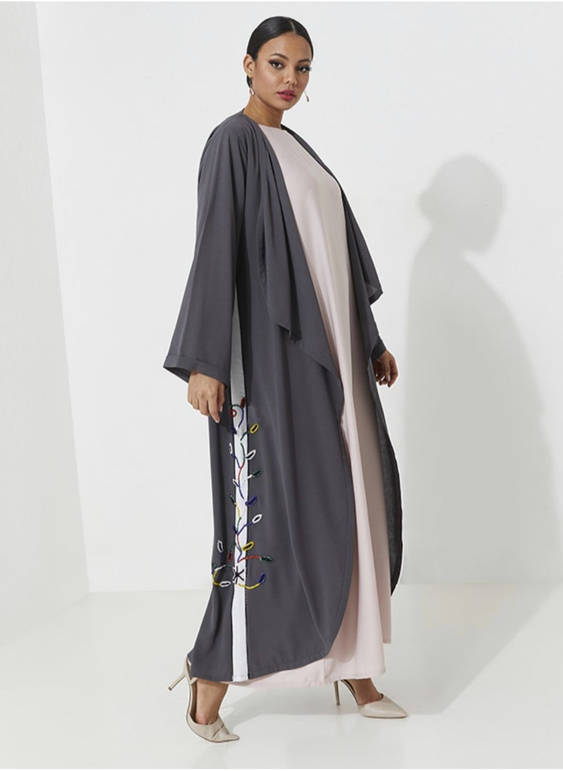 Abaya with mix Color embroidered Wide sleeves